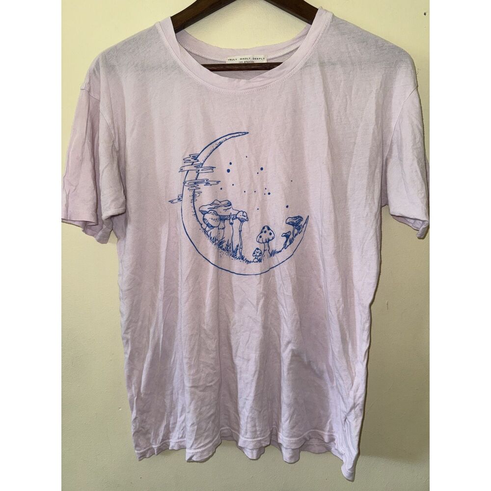 Truly Madly Deeply Urban Outfitters Mushroom Crescent Moon Graphic Tee L Pink